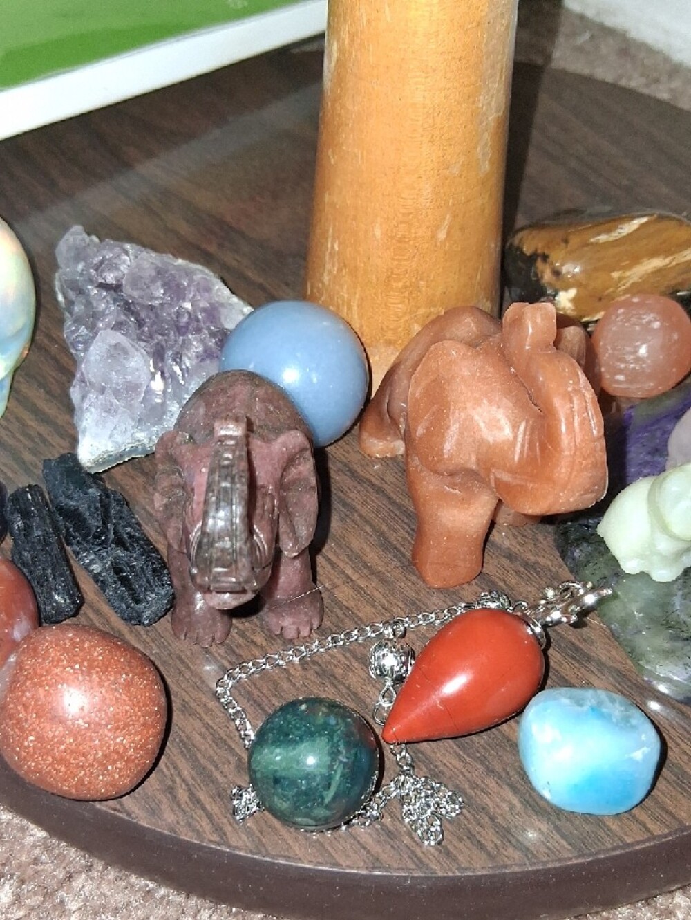 24 Piece Mixed Crystal and Stone Display with Carved Animals